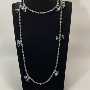 🌸Doug Paulus Sterling .925 Hematite Necklace w/ Blue & Smoky Topaz Stations EUC